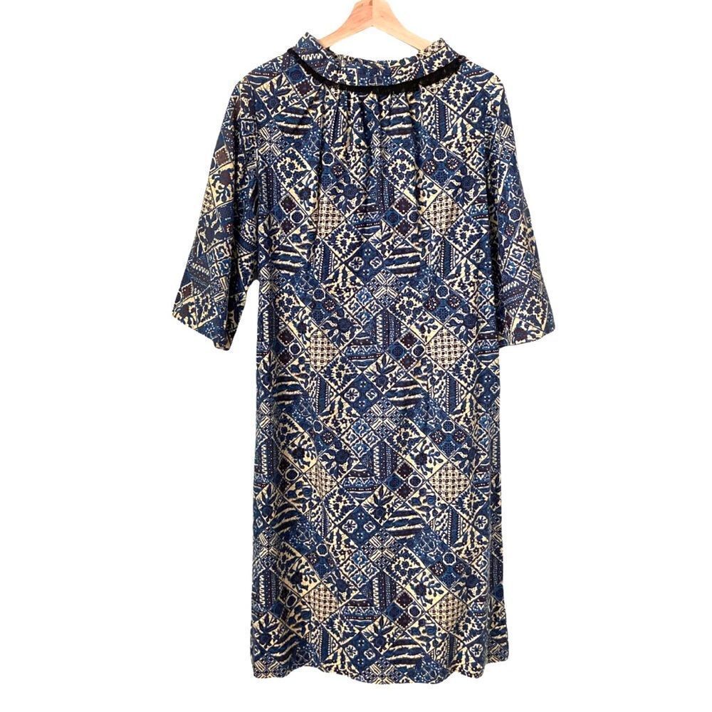 Floral Print 3/4 Sleeve Round Neck Midi A-Line Dress